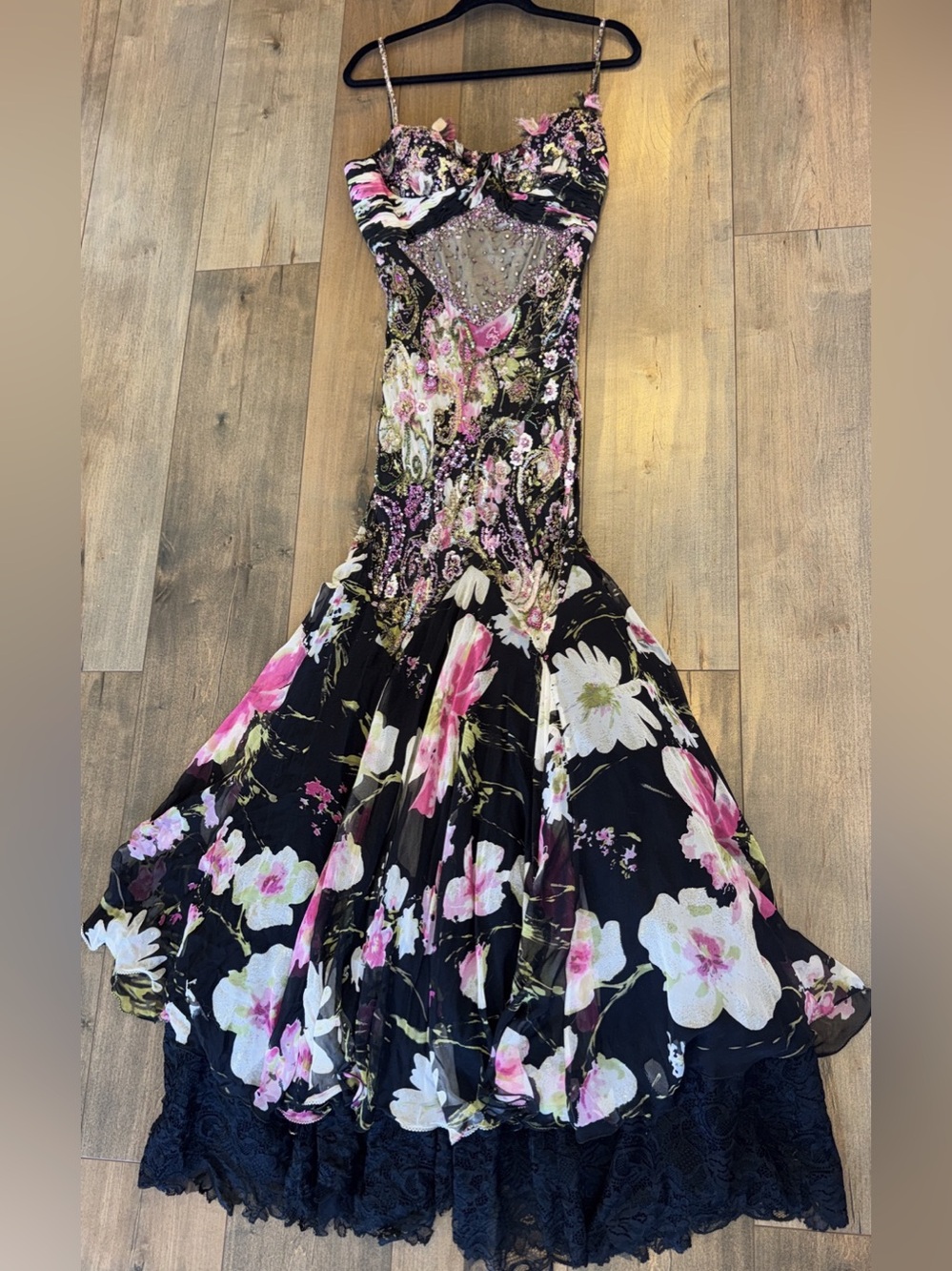 Anne French Y2K Fairy Floral Hand Beaded Silk Maxi Dress Size 44 Like New